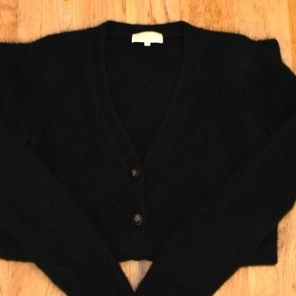 Sezane Sweaters - Sezane Black Mohair Long Cardigan Womens Medium V-Neck Fuzzy Knit Wool Blend